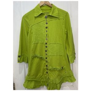 Neon Buddha Green 3/4 Sleeve Cotton Artsy Boho Button Down Size Small